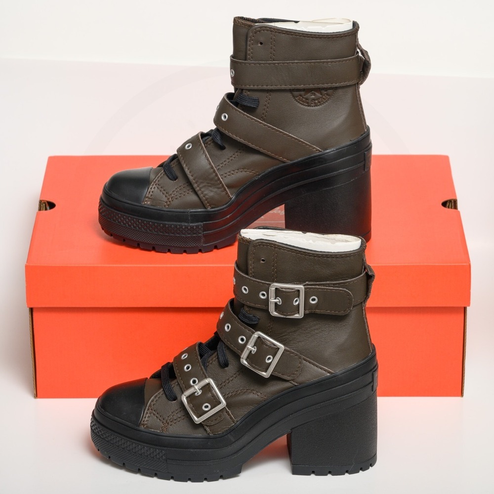 Converse Chuck 70 De Luxe Heel Women's Sz 7 Leather & Buckles Platform Boots NIB - Picture 3 of 14